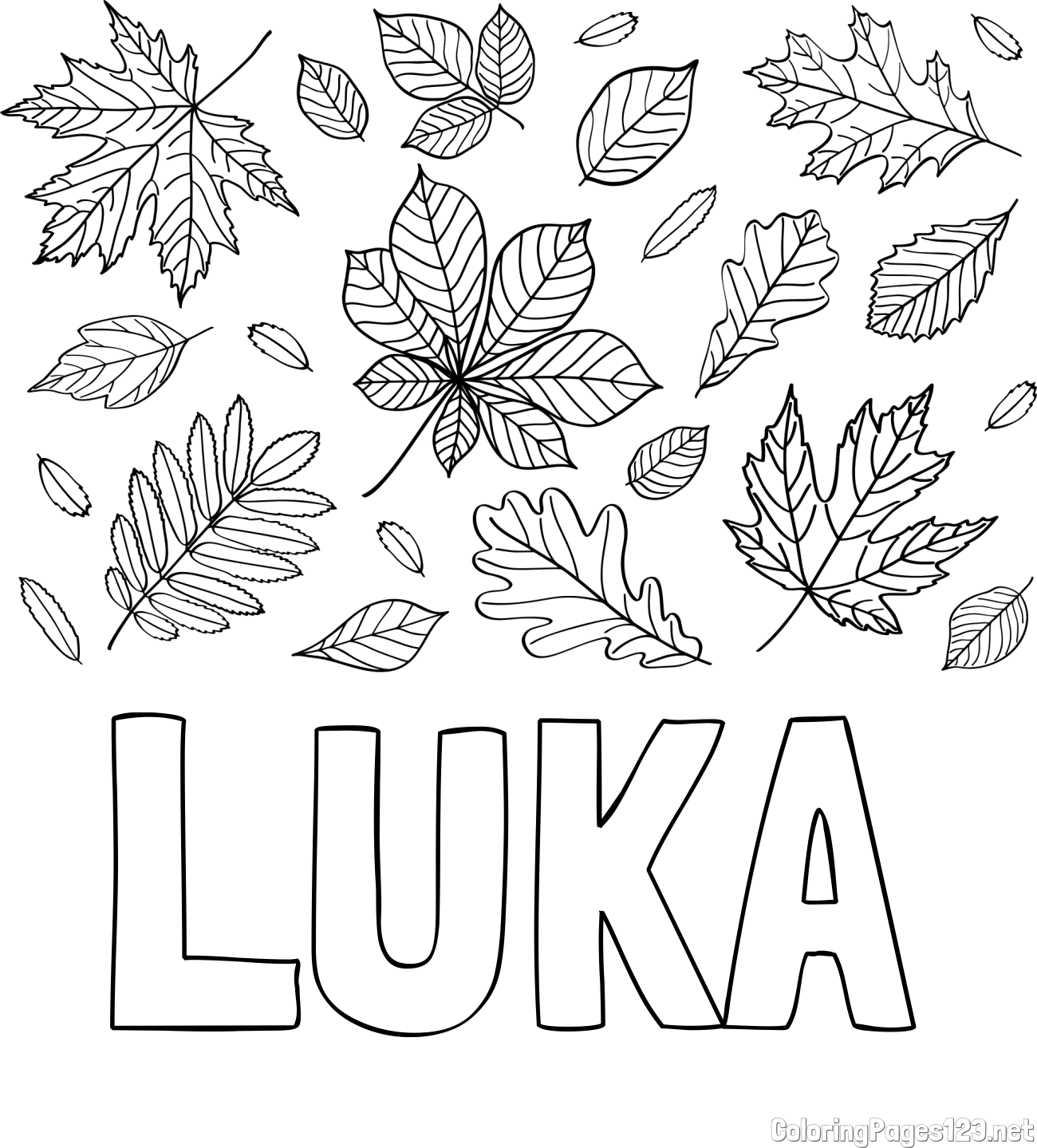 LUKA Coloring Page and Autumn Leaves Coloring Page