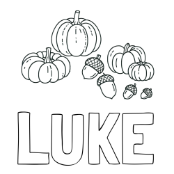 Online Created Coloring Page - LUKE Coloring Page and Autumn Harvest Coloring Page - Acorns and Pumpkins