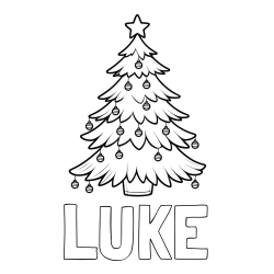 Online Created Coloring Page - LUKE Coloring Page and Christmas Tree with Star and Ornaments Coloring Page