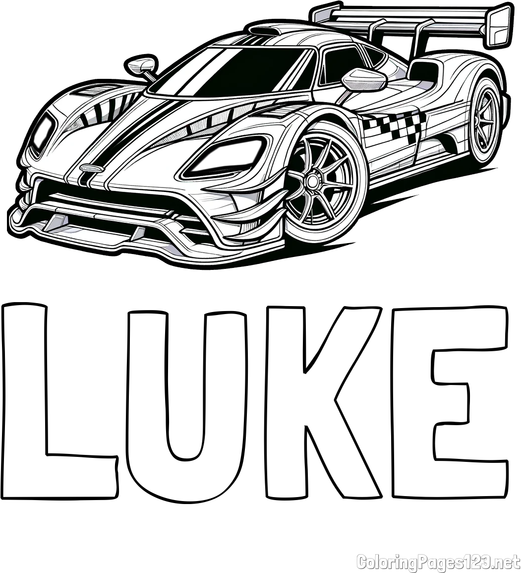LUKE Coloring Page and Coloring Page of a Futuristic Racing Car