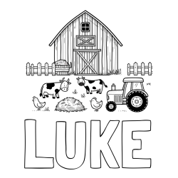 LUKE Coloring Page and Kids Farm Coloring Page