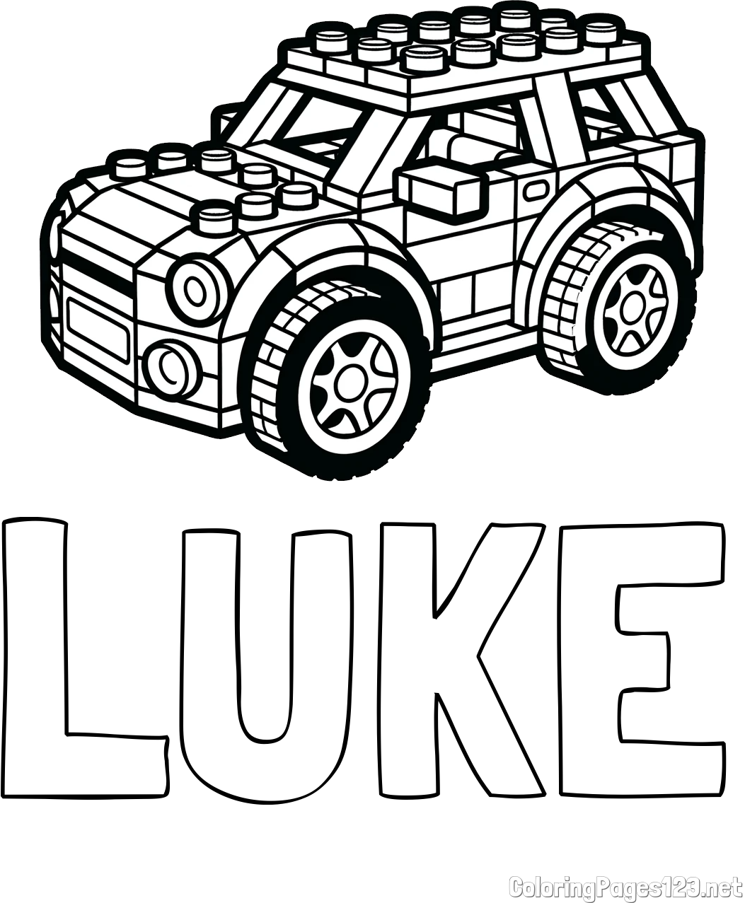 LUKE Coloring Page and LEGO Car Coloring Page