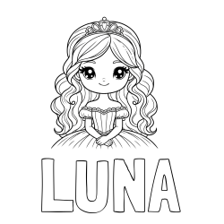 LUNA Coloring Page and Coloring Page of a Cute Princess with Big Eyes