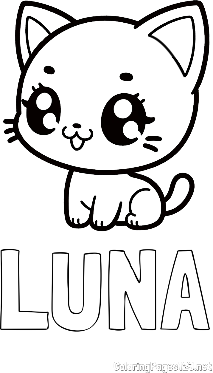 LUNA Coloring Page and Coloring Page of an Anime Cat