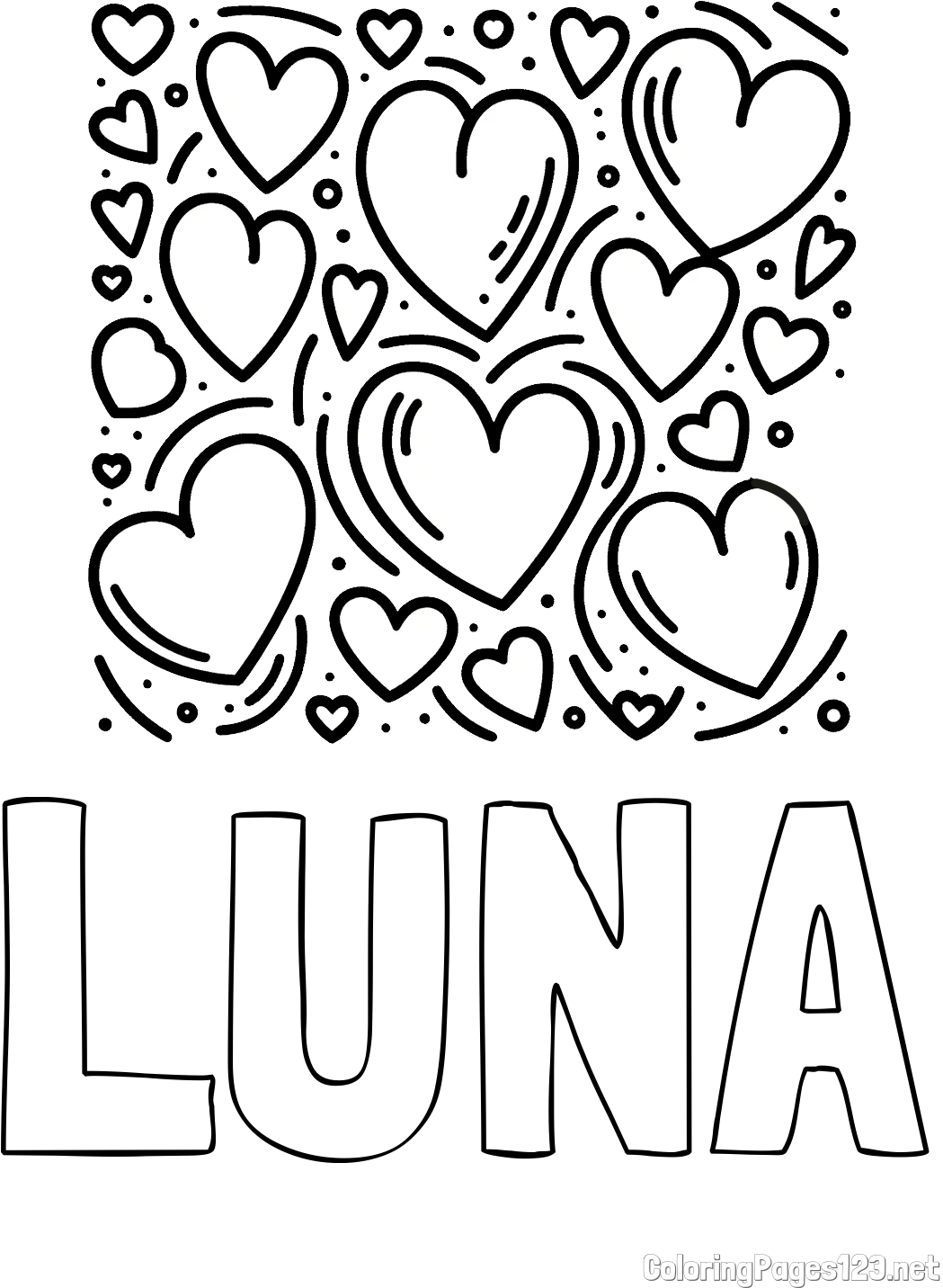 LUNA Coloring Page and Free Printable Coloring Page of Hearts