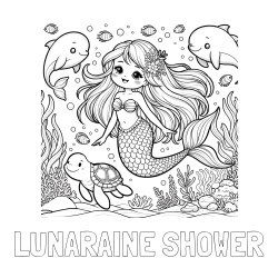 Online Created Coloring Page - LUNARAINE SHOWER Coloring Page and Coloring Page of a Cute Mermaid with Friends