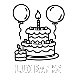 Online Created Coloring Page - LUX BANKS Coloring Page and Birthday Cake Coloring Page with Balloons