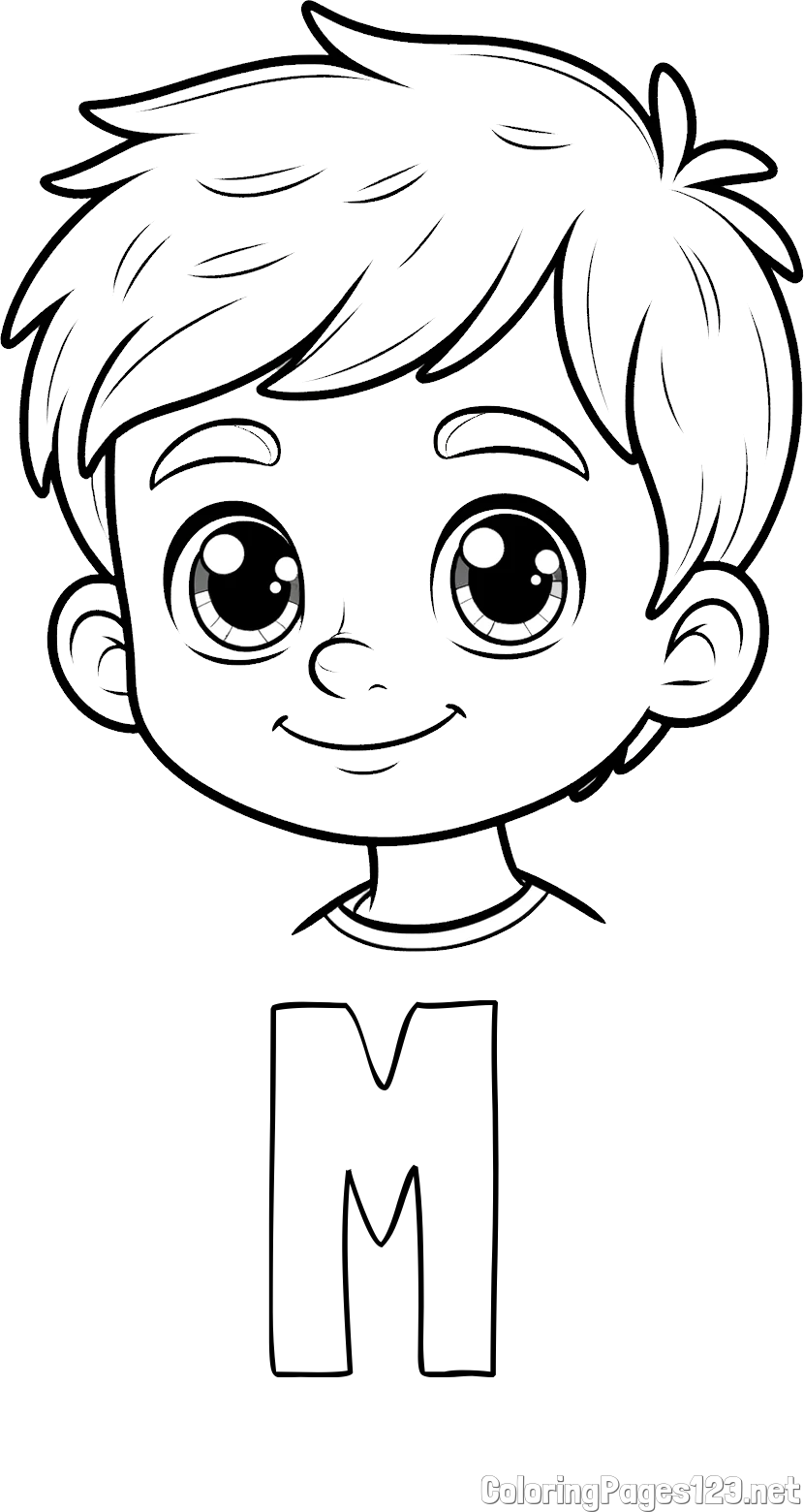 M Coloring Page and Boy Face Coloring Page
