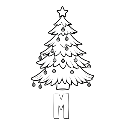 M Coloring Page and Christmas Tree with Star and Ornaments Coloring Page