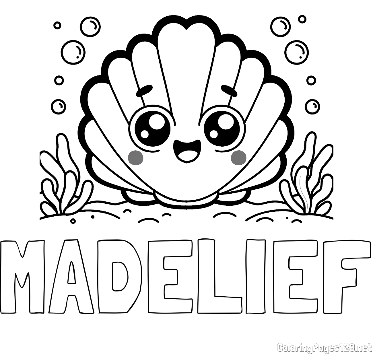 MADELIEF Coloring Page and Smiling Seashell Coloring Page for Kids