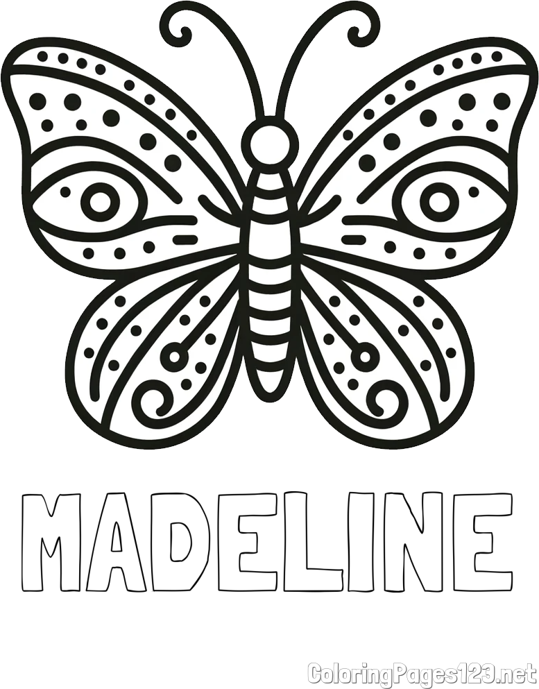 MADELINE Coloring Page and Butterfly Coloring Page (Simple)