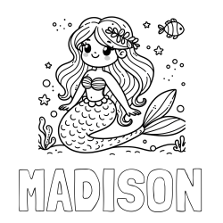Online Created Coloring Page - MADISON Coloring Page and Coloring Page of a Cute Mermaid in the Sea