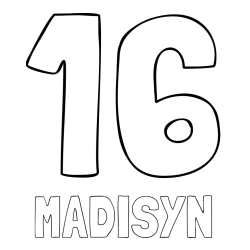Online Created Coloring Page - MADISYN Coloring Page and Coloring Page of Number Sixteen (16)