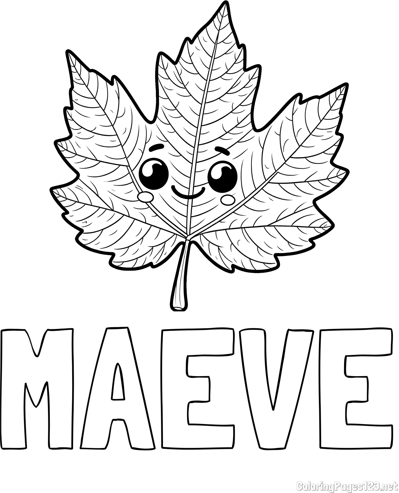 MAEVE Coloring Page and Smiling Leaf Coloring Page for Kids