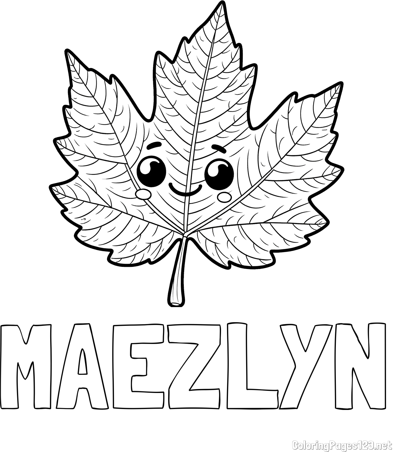 MAEZLYN Coloring Page and Smiling Leaf Coloring Page for Kids