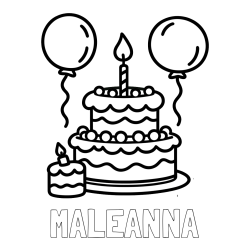 Online Created Coloring Page - MALEANNA Coloring Page and Birthday Cake Coloring Page with Balloons