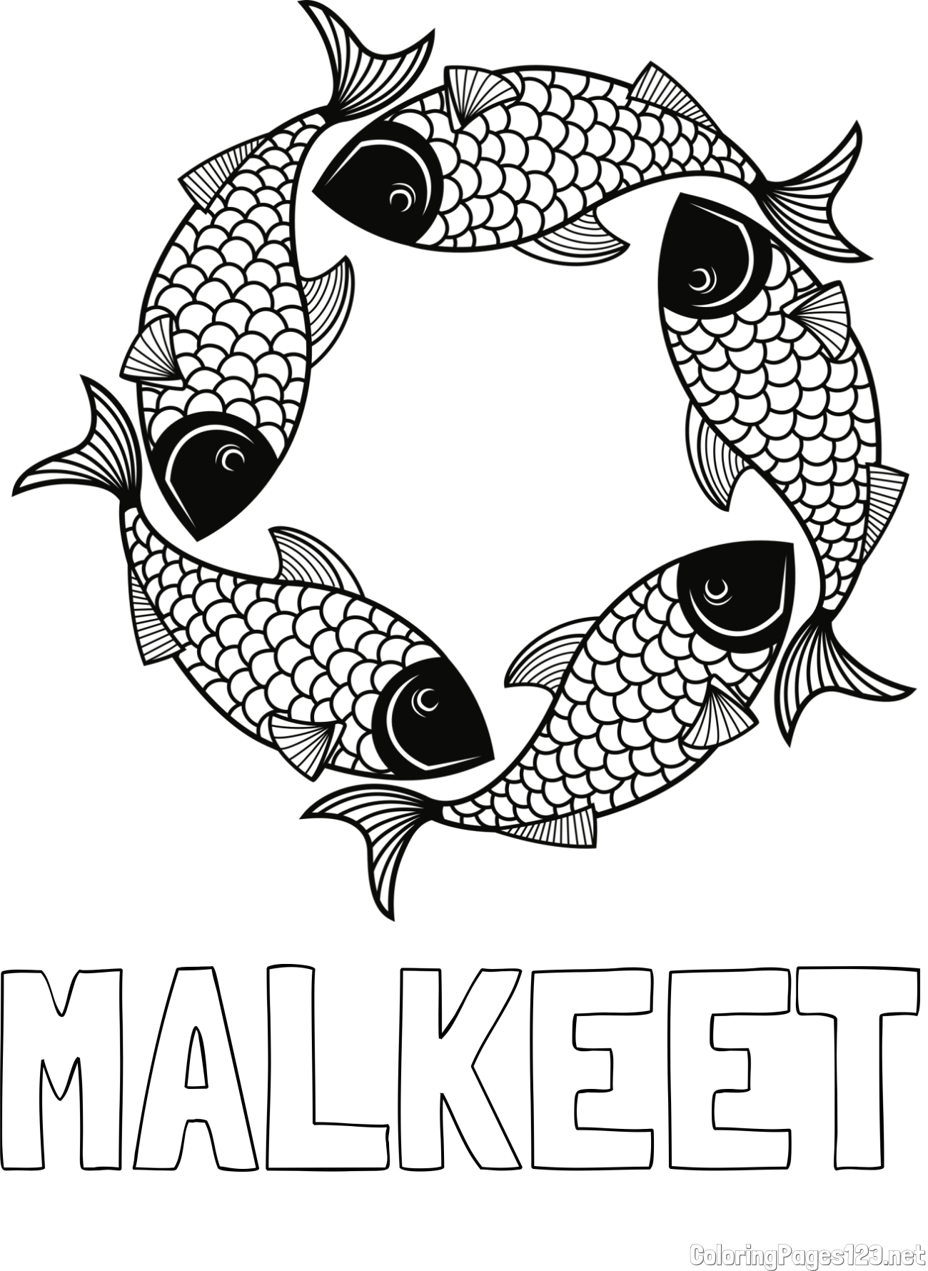 MALKEET Coloring Page and Mandala Coloring Page of Fishes