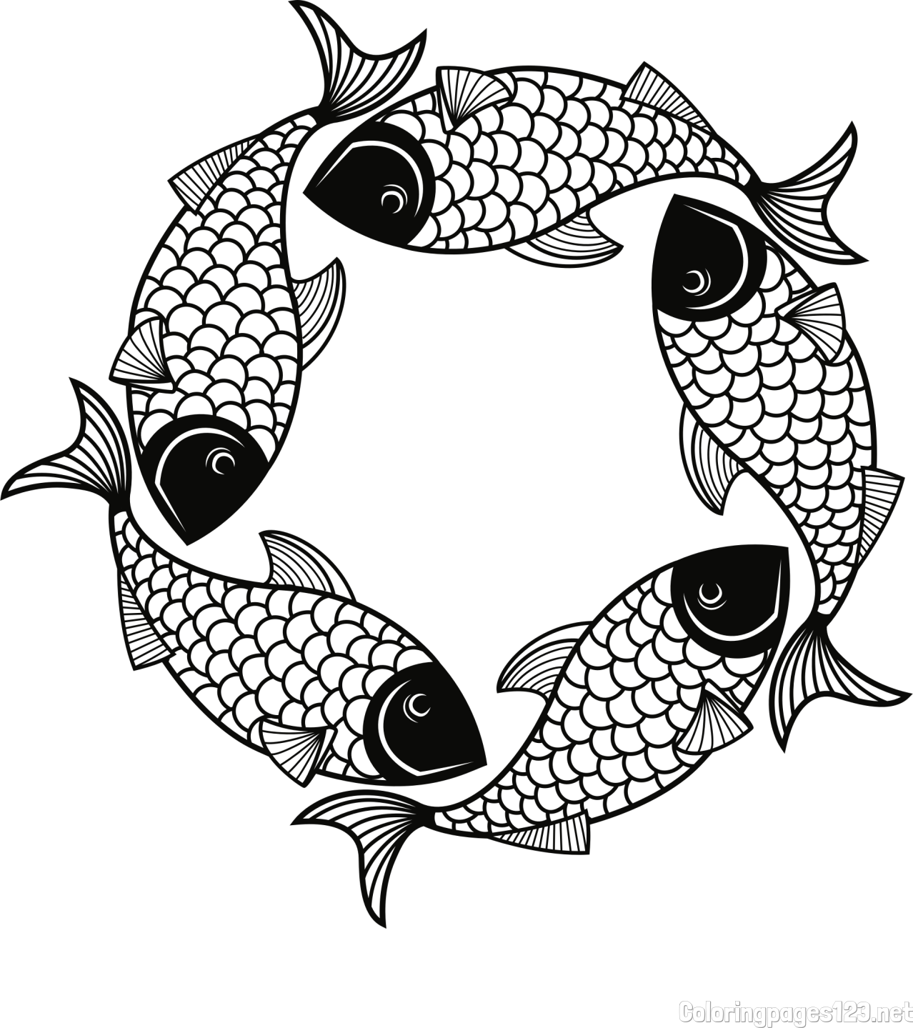 Mandala Coloring Page of Fishes