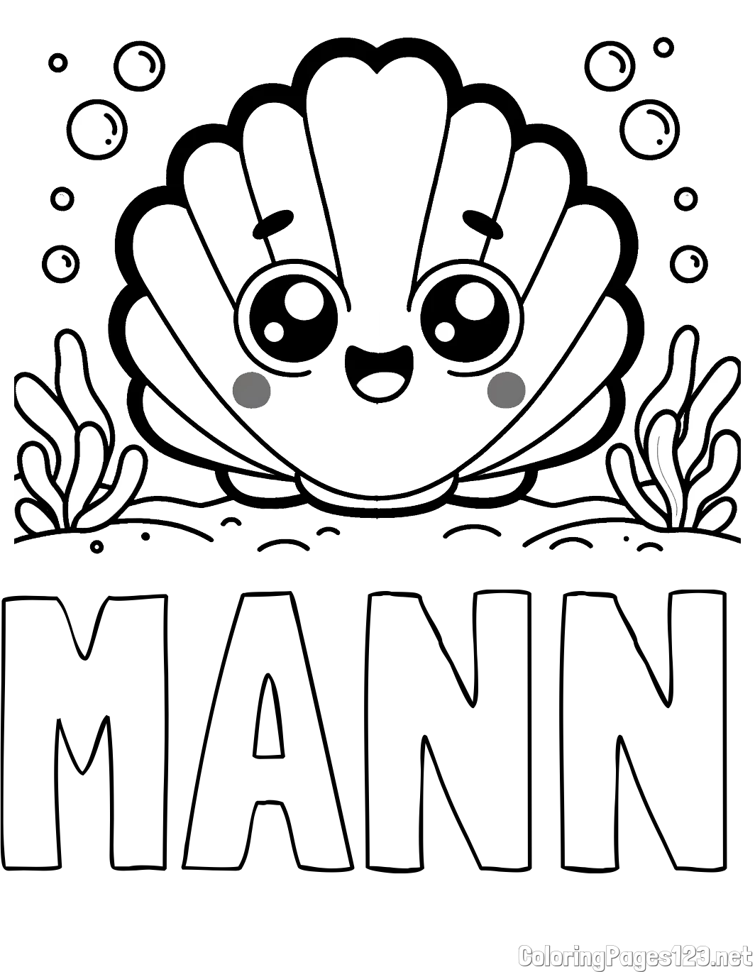 MANN Coloring Page and Smiling Seashell Coloring Page for Kids