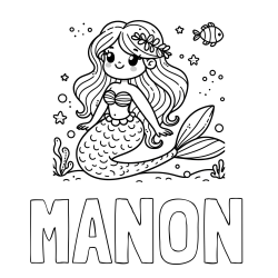Online Created Coloring Page - MANON Coloring Page and Coloring Page of a Cute Mermaid in the Sea