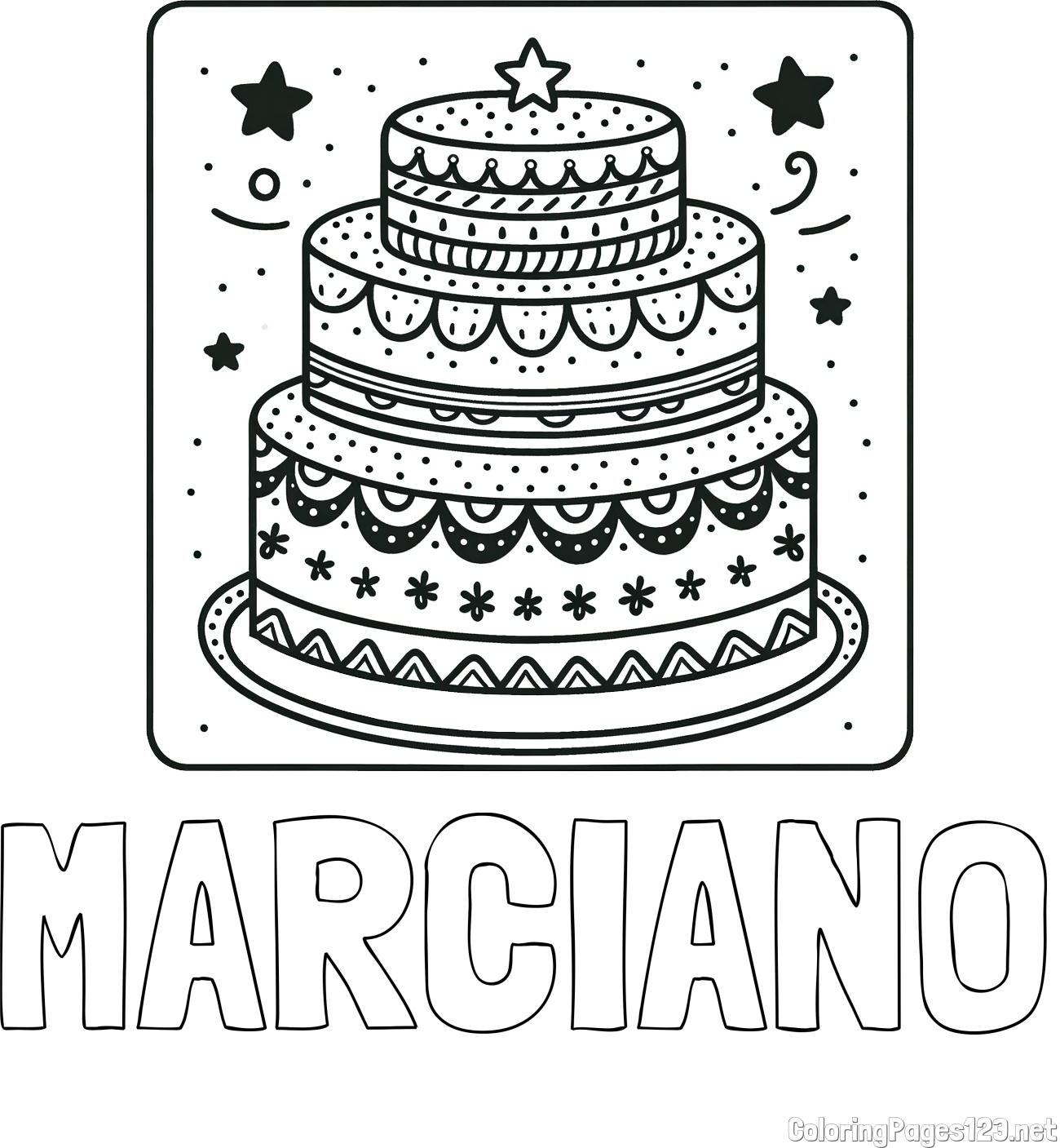 MARCIANO Coloring Page and Big Cake Coloring Page