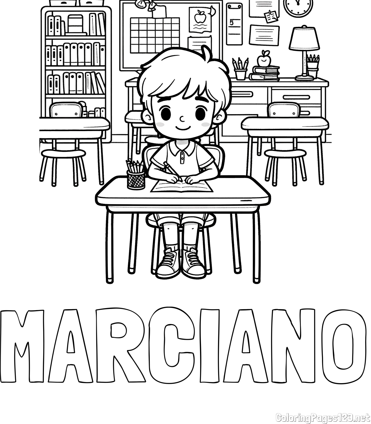 MARCIANO Coloring Page and Cute Student in Class Coloring Page
