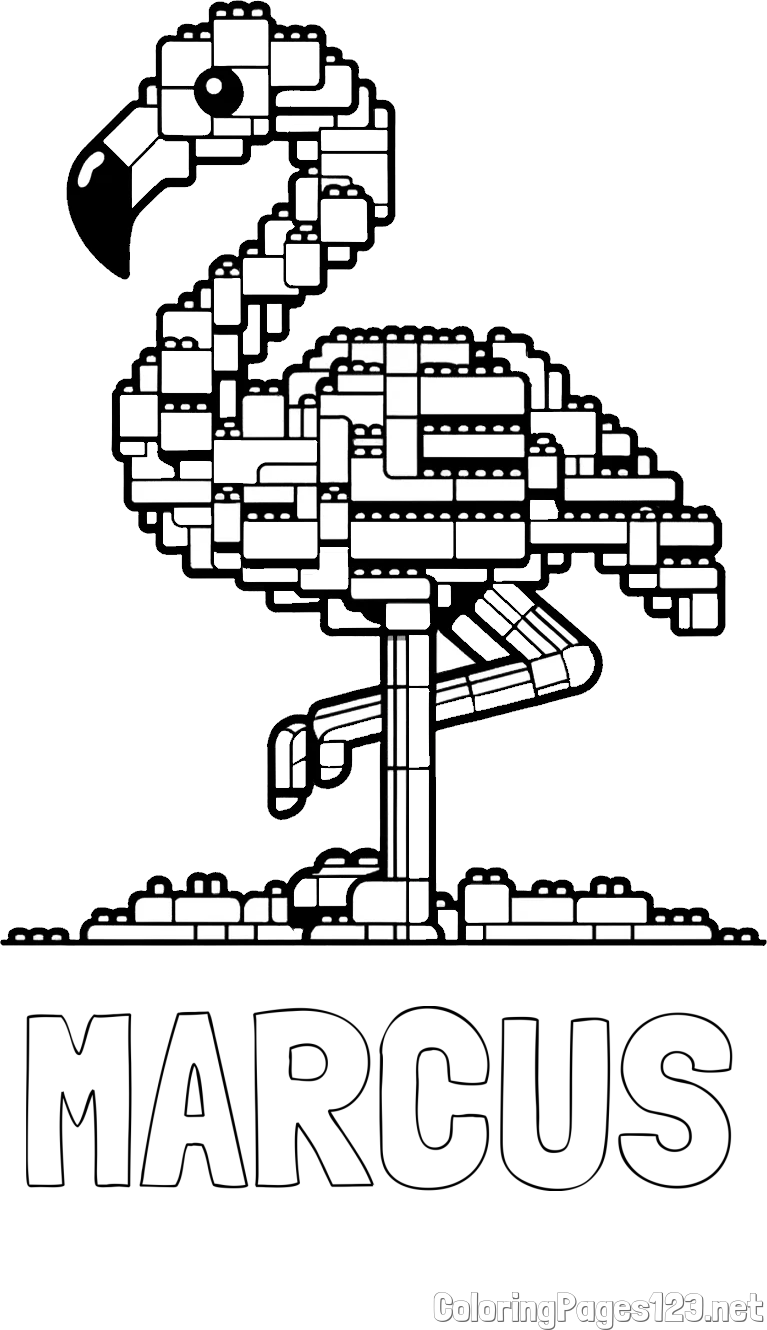 MARCUS Coloring Page and Coloring Page of a LEGO Flamingo