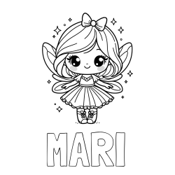 Online Created Coloring Page - MARI Coloring Page and Coloring Page of a Magical Fairy with a Cute Face
