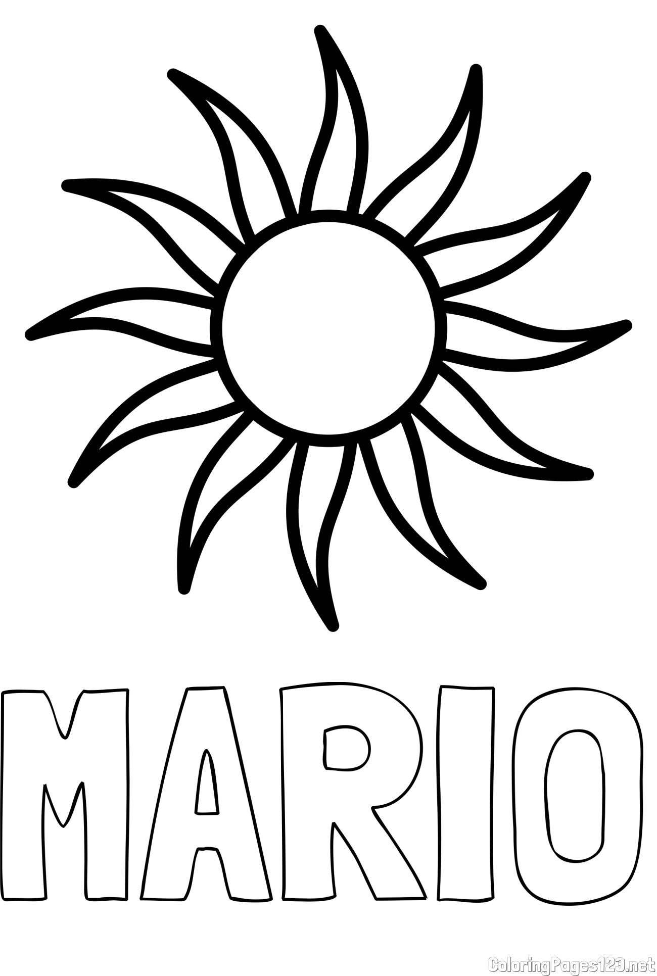 MARIO Coloring Page and Simple Sun Coloring Page for Kids