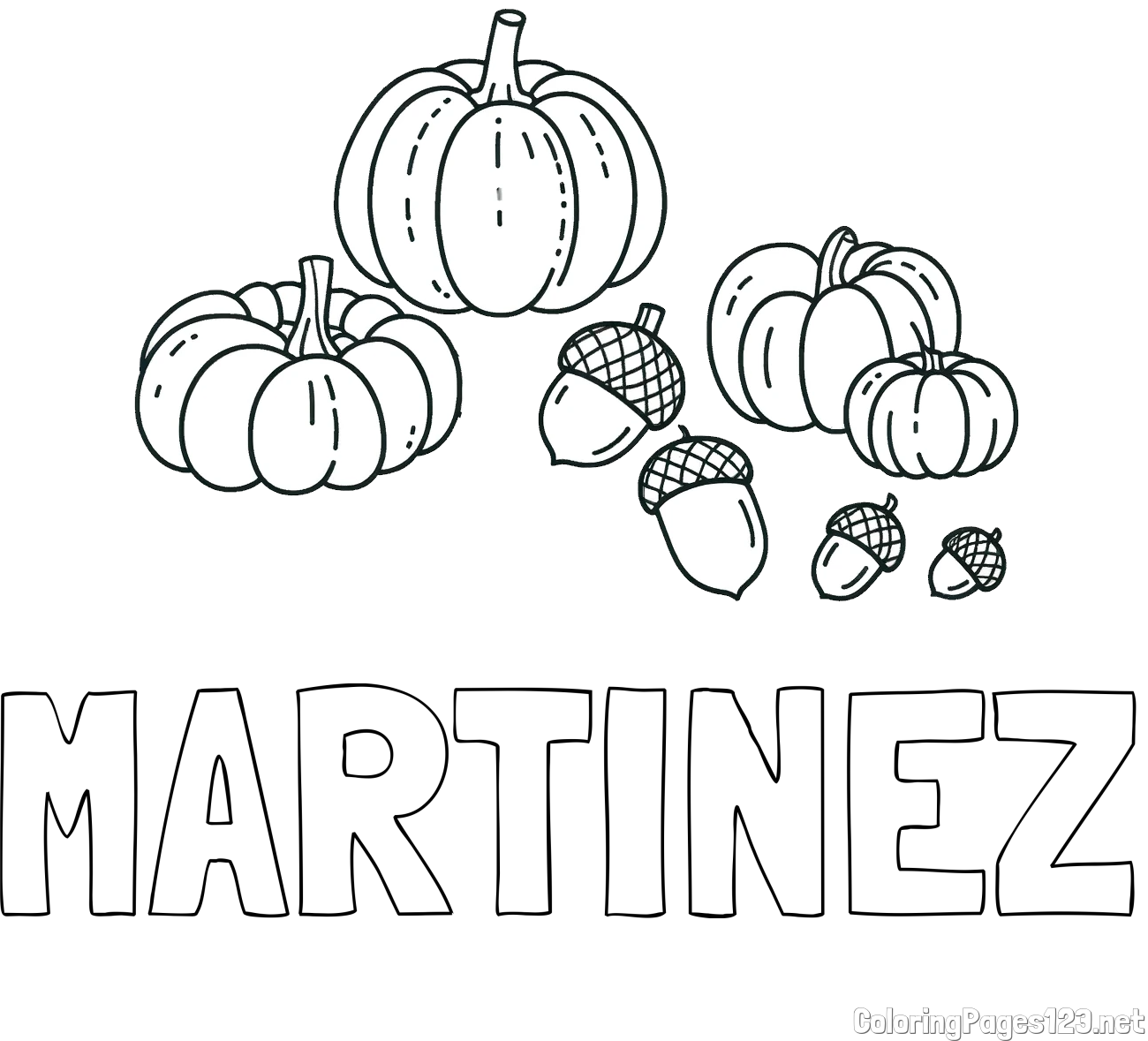 MARTINEZ Coloring Page and Autumn Harvest Coloring Page - Acorns and Pumpkins