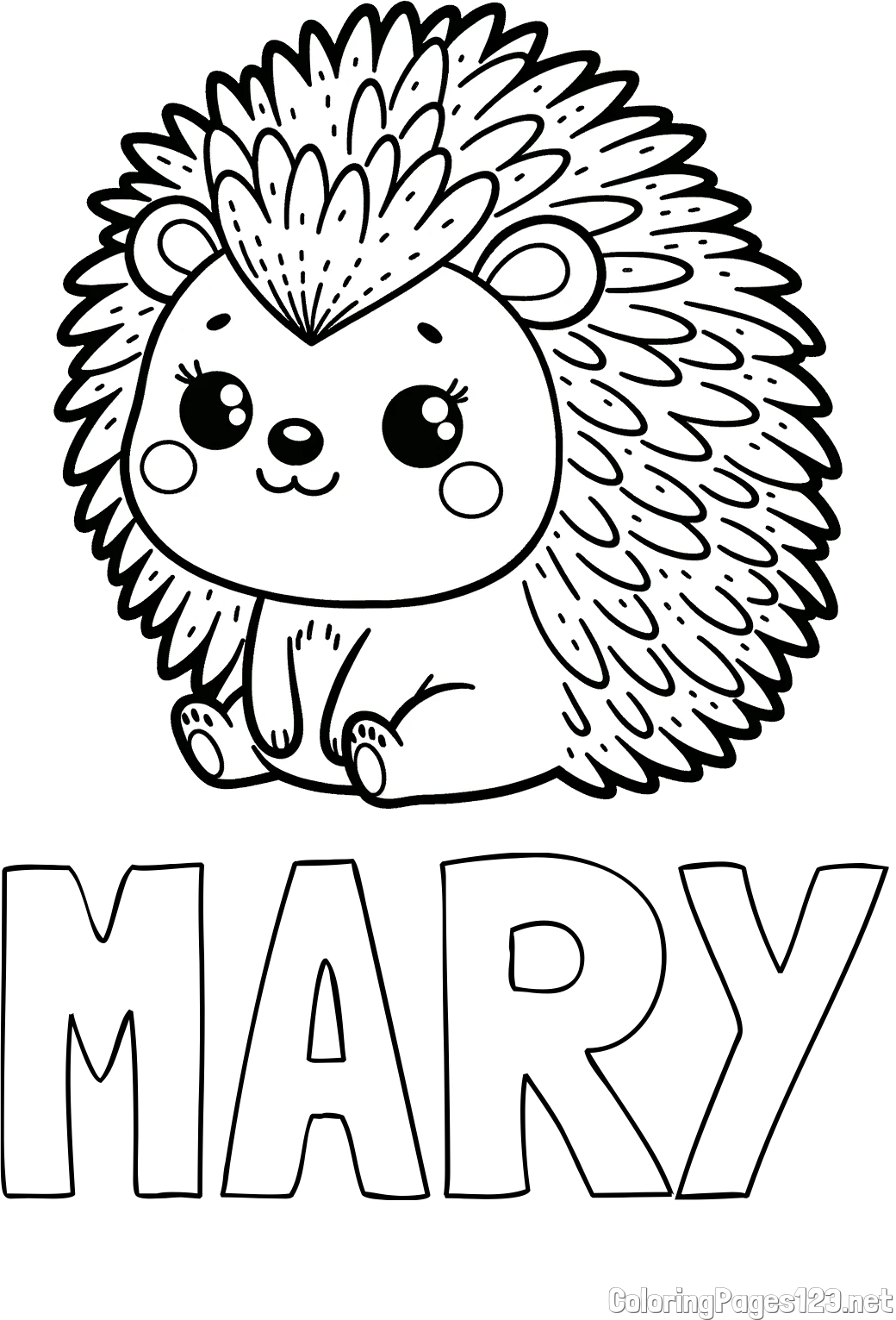 MARY Coloring Page and Cute Hedgehog Coloring Page