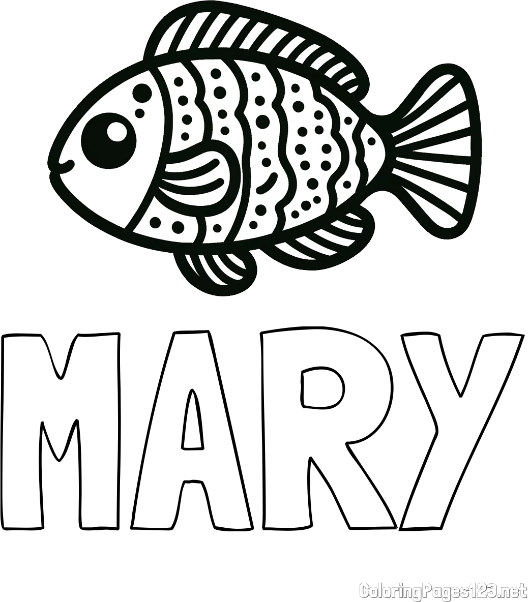 MARY Coloring Page and Free Coloring Page of a Fish
