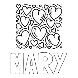 Online Created Coloring Page - MARY Coloring Page and Free Printable Coloring Page of Hearts