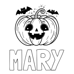 Online Created Coloring Page - MARY Coloring Page and Halloween Pumpkin and Bats Coloring Page