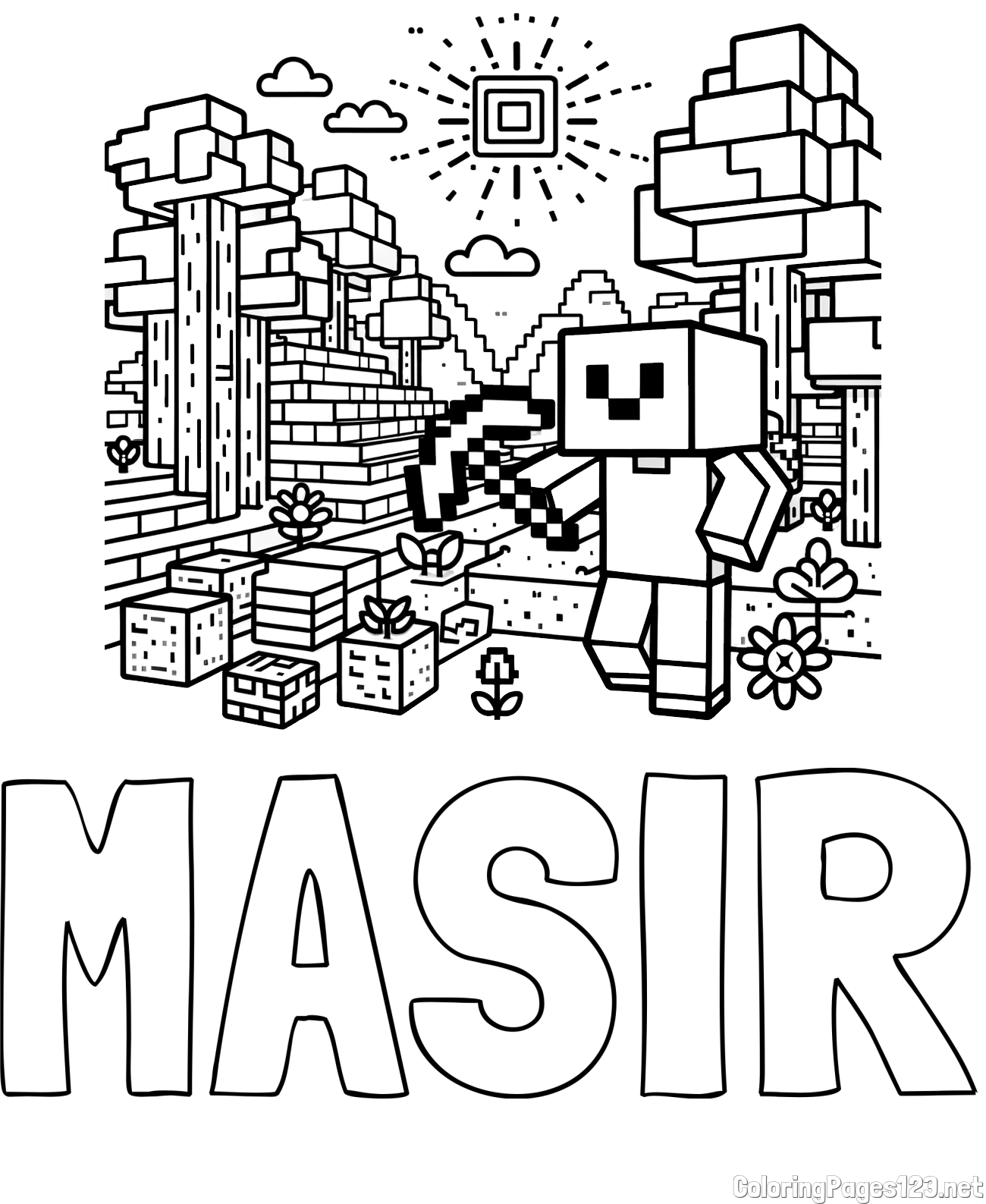 MASIR Coloring Page and Minecraft World Coloring Page
