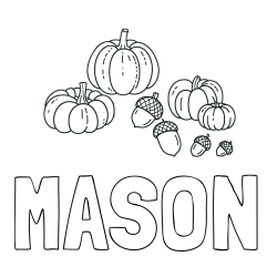 Online Created Coloring Page - MASON Coloring Page and Autumn Harvest Coloring Page - Acorns and Pumpkins
