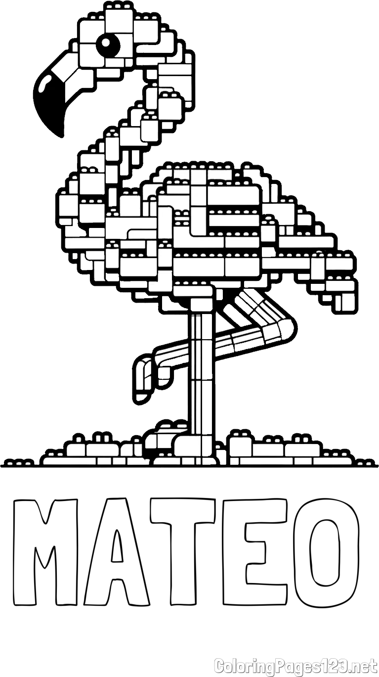 MATEO Coloring Page alongside Coloring Page of a LEGO Flamingo