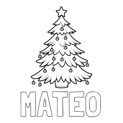 Online Created Coloring Page - MATEO Coloring Page and Christmas Tree with Star and Ornaments Coloring Page