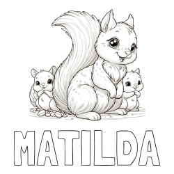 Online Created Coloring Page - MATILDA Coloring Page and Free Printable Coloring Page of a Squirrel and Pups