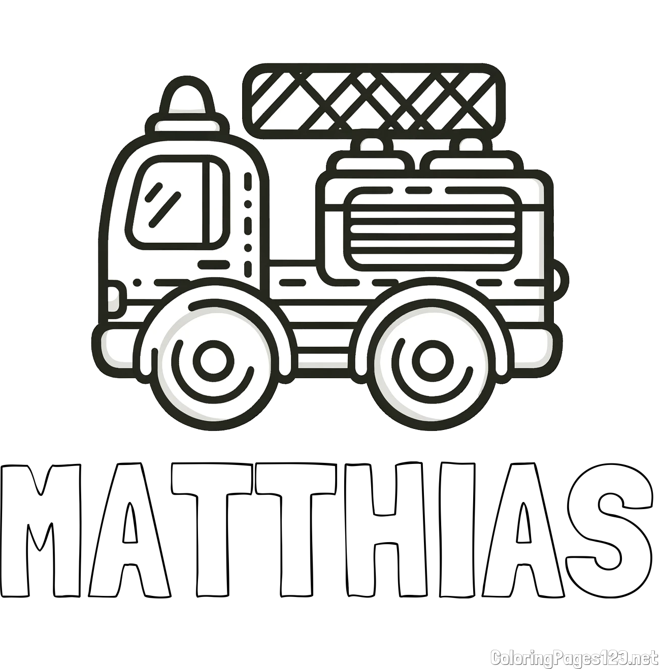 MATTHIAS Coloring Page and Easy Childrens's Coloring Page of a Fire Truck