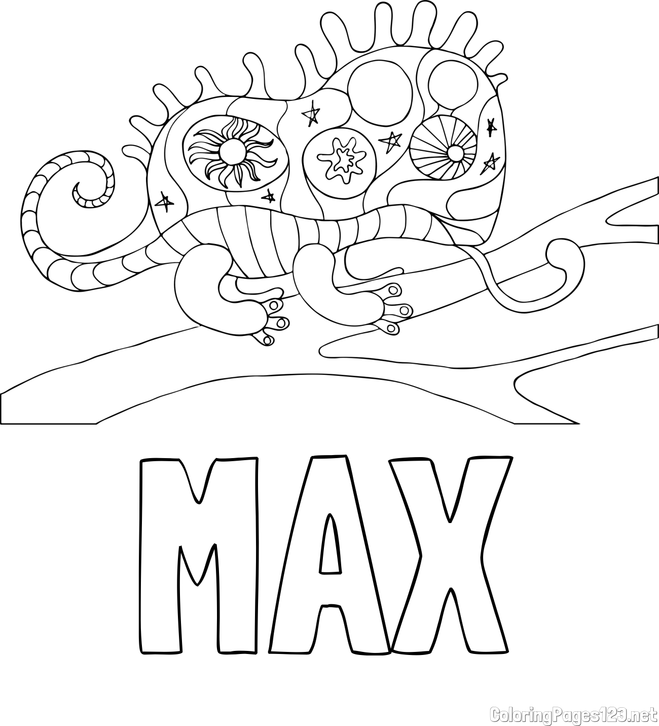 MAX Coloring Page and Chameleon Mandala Coloring Page