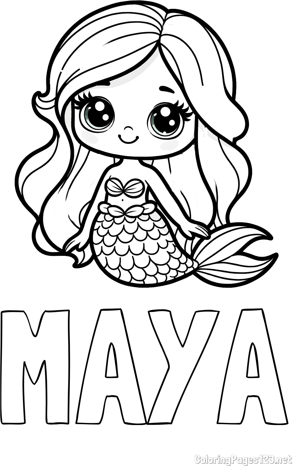 MAYA Coloring Page and Coloring Page of a Very Cute Little Mermaid