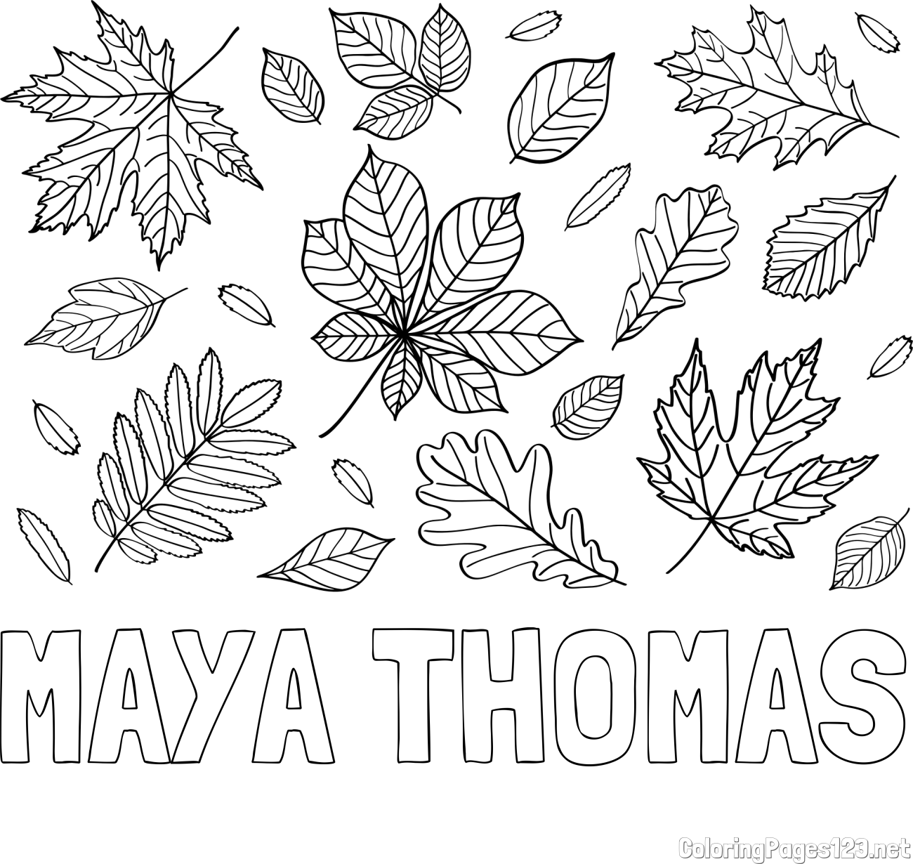 MAYA THOMAS Coloring Page and Autumn Leaves Coloring Page
