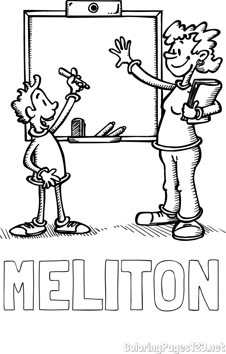 MELITON Coloring Page and School Coloring Page of a Teacher and a Student