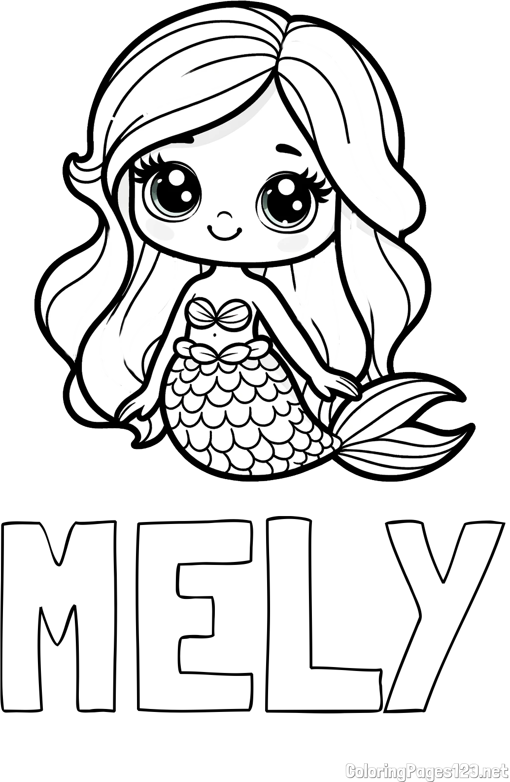 MELY Coloring Page and Coloring Page of a Very Cute Little Mermaid