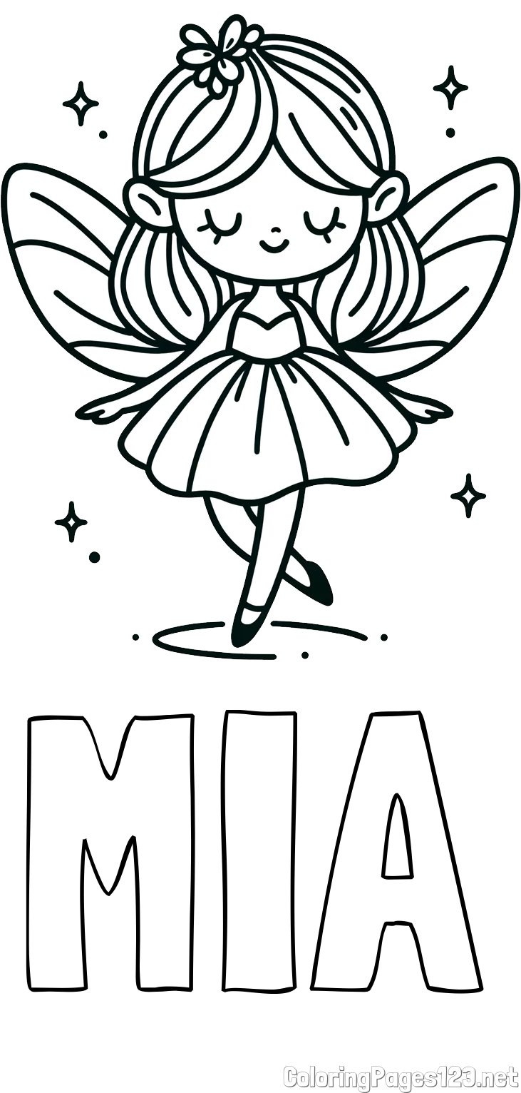 MIA Coloring Page and Simple Coloring Page of a Magical Fairy