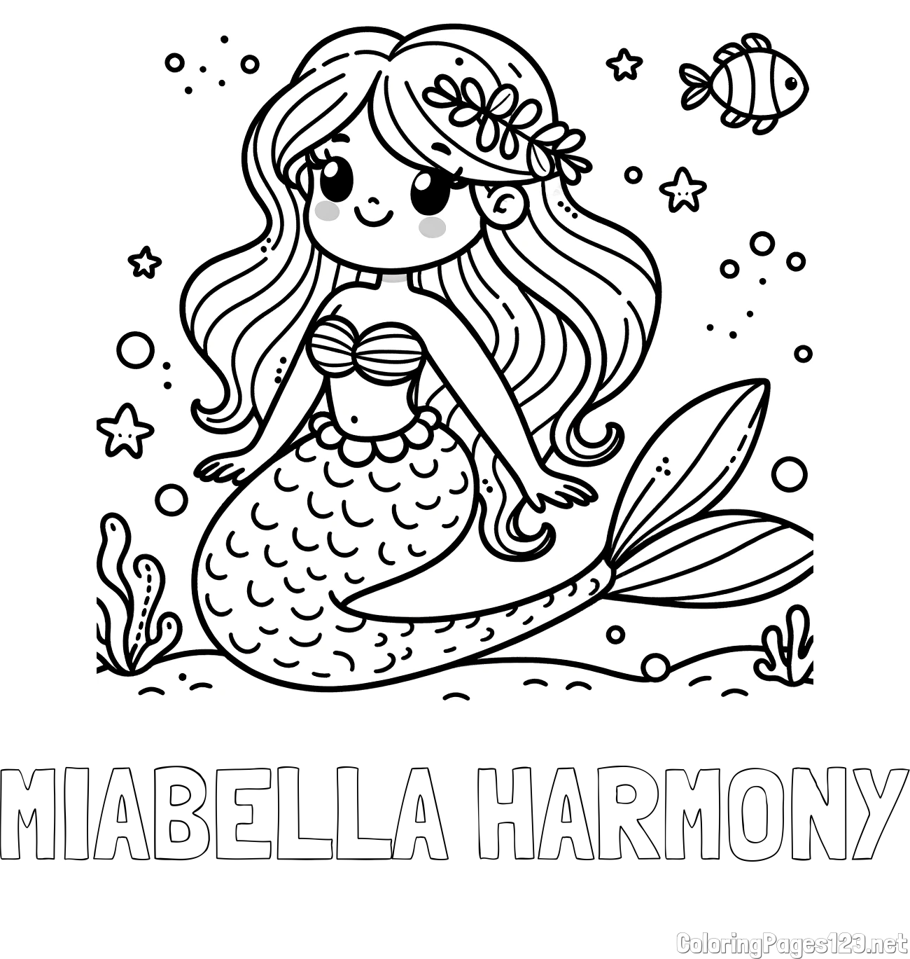 MIABELLA HARMONY Coloring Page and Coloring Page of a Cute Mermaid in the Sea