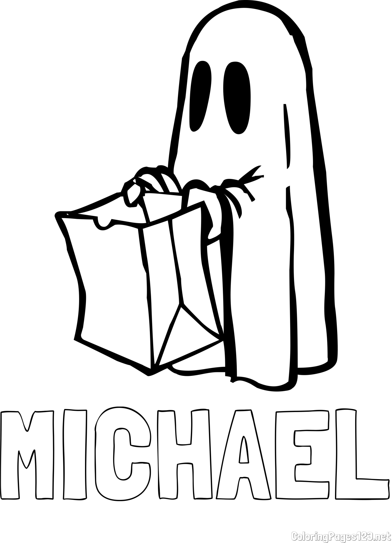MICHAEL Coloring Page and Ghost with a Candy Bag Coloring Page