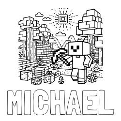 MICHAEL Coloring Page and Minecraft World Coloring Page