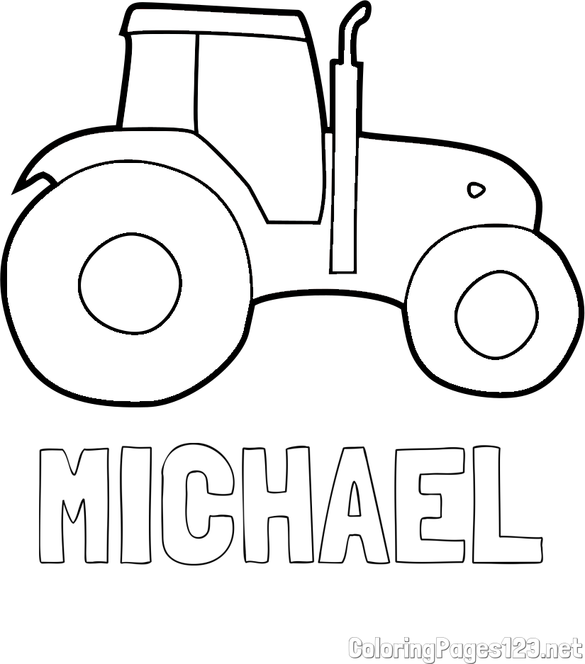MICHAEL Coloring Page and Simple Tractor Coloring Page for Kids